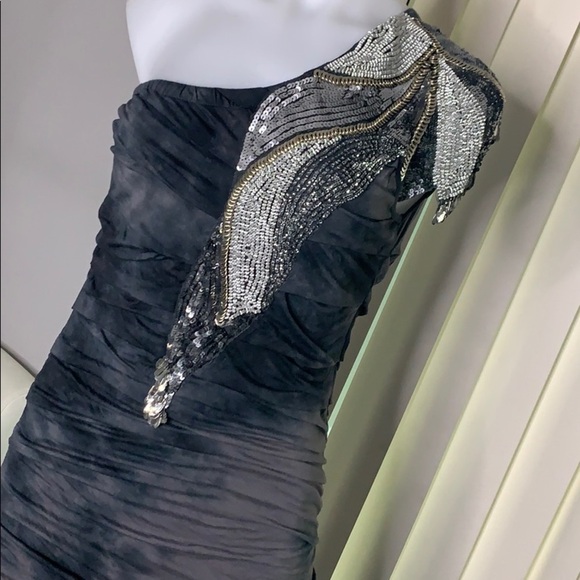Marciano Sequin Embellished Single shoulder Rouched Tie dye mini dress Small - Picture 8 of 8